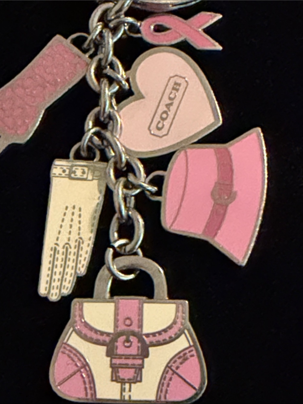 Coach Pink Multi-Charm Keychain with Heart, Boot & Purse - Picture 5 of 11